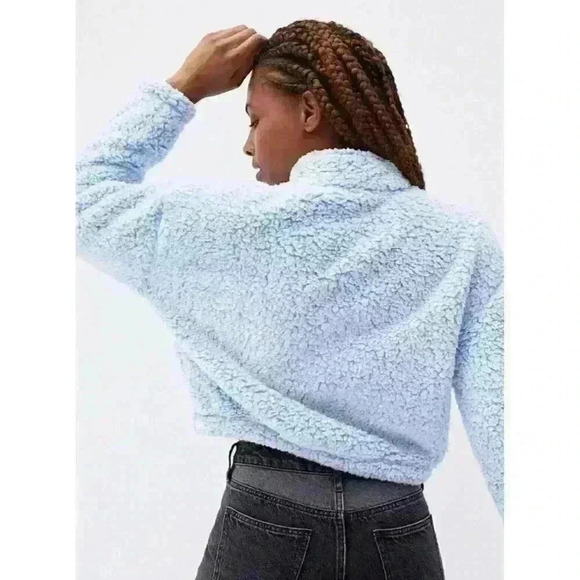 Pac Sun Sz L Simone Sherpa Henley Cropped Cozy Comfy - Picture 1 of 15